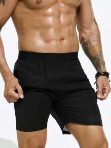 Surfspeed Men Solid Color Simple And Casual Beach Shorts - Black - View 4