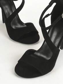 性感高跟凉鞋，尖头交叉带设计时尚百搭通勤优雅女士鞋，超高跟但舒适 - 黑色 - 查看 7