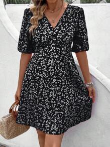 EMERY ROSE Women's Floral Print Strappy Waist-Cinched Sundress For Summer