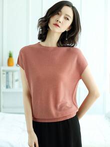 Casual Sparkly Batwing Sleeve Knit Blouse, Spring/Summer - Rose Red - View 6