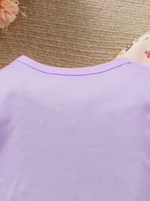 2pcs/Set Baby Girls' Flower Print Long Sleeve Doll Face Sleep Dress, Home Clothes - Violet Purple - View 4