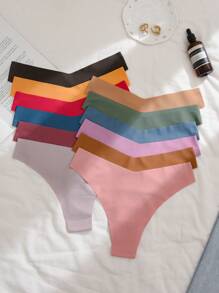 純色簡約無縫三角褲（12入組） - 彩色 - 查看 2