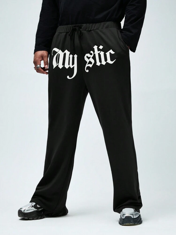 Men Plus Size High Waist Tie-Dye Letter Print Knit Jumpsuit Trousers
