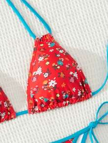 SHEIN Swim 假日小碎花拼色两件套比基尼套装文胸和比基尼套装下装比基尼套装适合夏季海滩 - 彩色 - 查看 5