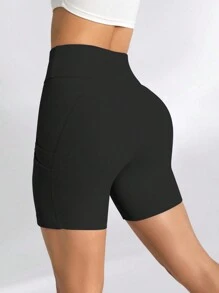 Lifespree Women Simple High Waist Solid Color Slim Fit Athletic Shorts Spandex Short