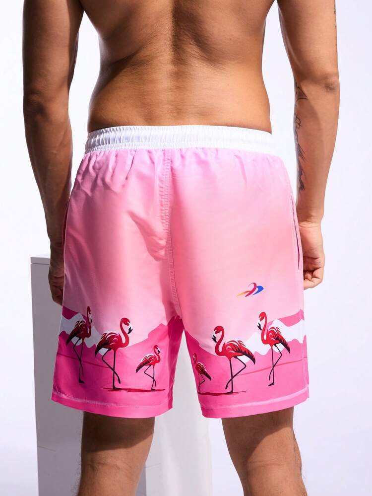 Men Casual Simple Printing Tie Beach Shorts