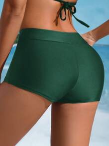 Swim SPRTY Women Summer Beach Solid Simple Daily Swim Shorts - Green - View 2