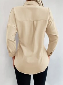 Cottnline Solid Drop Shoulder Shirt For Spring & Autumn - Apricot - View 2