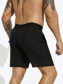 Surfspeed Men Solid Color Simple And Casual Beach Shorts - Black - View 2