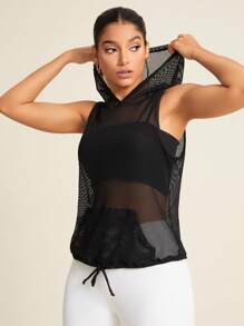 Easithlete Cut Out Drop Shoulder Sports Teeworkout Tank Top - Black - View 1