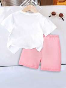 SHEIN Leap Crew Trang phục ngắn tay họa tiết cầu vồng đơn giản cho ngày của mẹ bé gái, thích hợp cho mùa xuân hè - Nhiều màu - Xem 2
