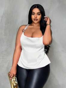 Slaydiva 大尺寸純色休閒日常穿搭全配款背心上衣 - 白色 - 查看 4