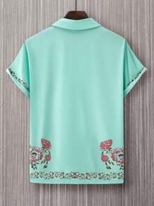 Manfinity RSRT Camisa de manga corta para hombre con estampado de flores (impresión de corte aleatorio) - Multicolor - Ver 2