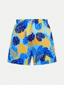 SHEIN Tween Boy Tropical Plant Print 2 In 1 Swim Trunks - Multicolor - View 2