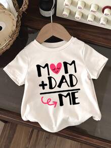 SHEIN ModeFlare Wear Baby Girl Mother Day Casual Simple Letter Print Short Sleeve Round Neck Top, Suitable For Summer