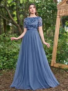 Faeriesty Faeriesty Luxe Floor Length Mesh Overlay Formal Dress