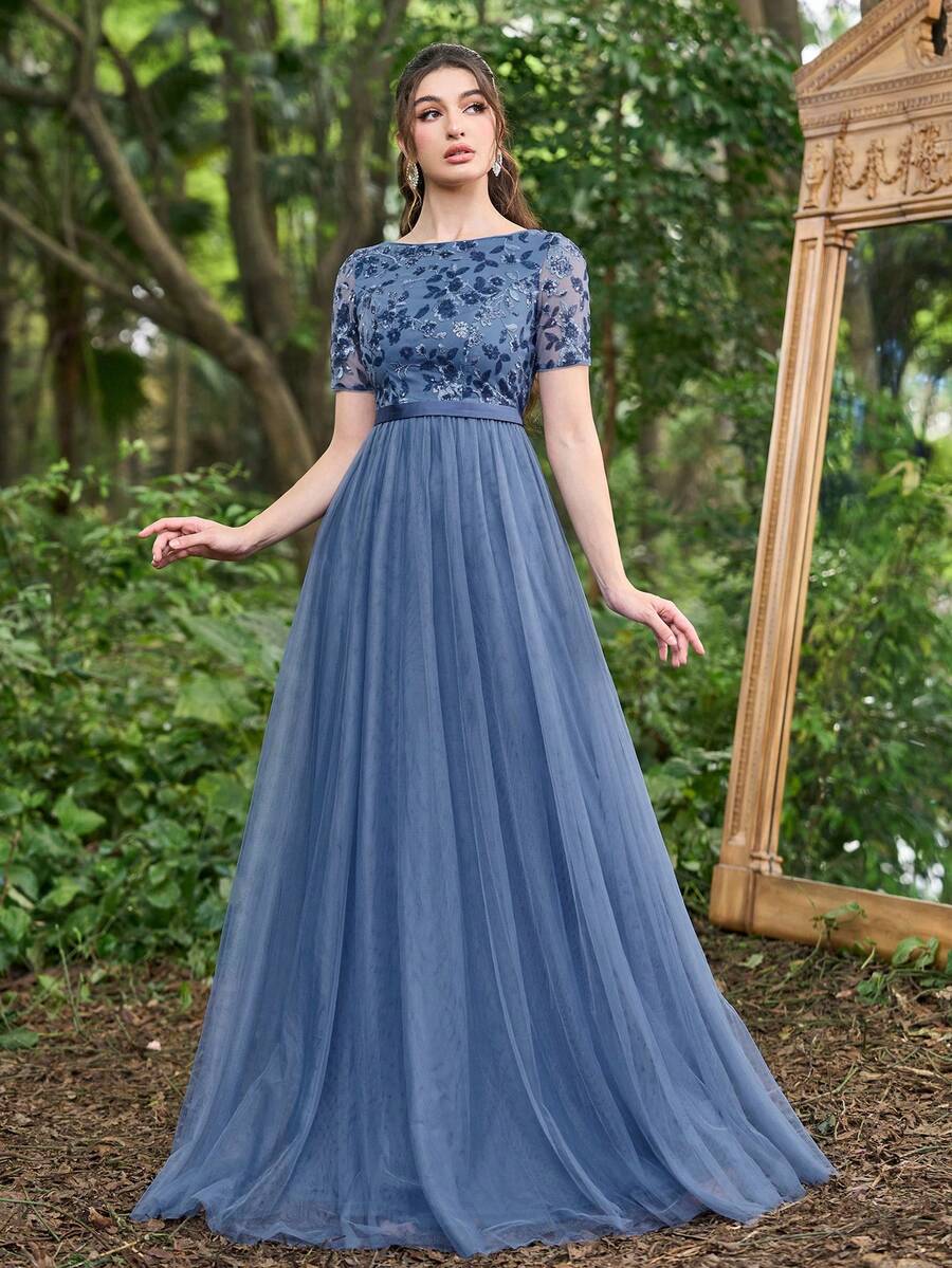 Faeriesty Faeriesty Luxe Floor Length Mesh Overlay Formal Dress