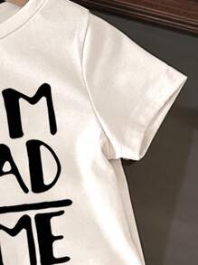 SHEIN ModeFlare Wear Baby Girl Mother Day Casual Simple Letter Print Short Sleeve Round Neck Top, Suitable For Summer