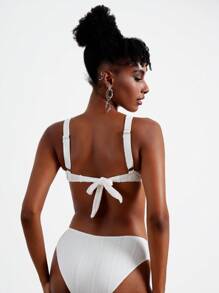 SHEIN Swim Summer Ladies Vacation Plain Textured Bikini Set With Underwire