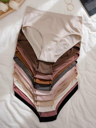 Plus Size Solid Color Casual Underwear Set (11pcs)