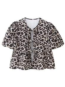 Lässiges Sommerhemd Mit Puffärmeln Und Leopardenmuster
