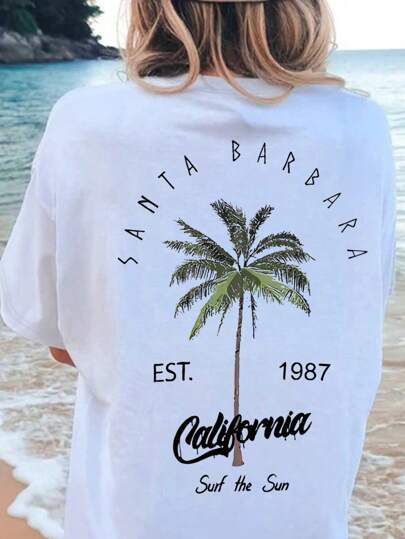 Women's Loose Fit T-Shirt With Palm Tree Print