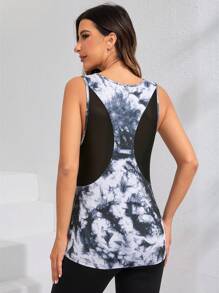 Easithlete 女士漸層紫染印花網布拼接運動無袖背心，體育健身上衣 - 彩色 - 查看 1