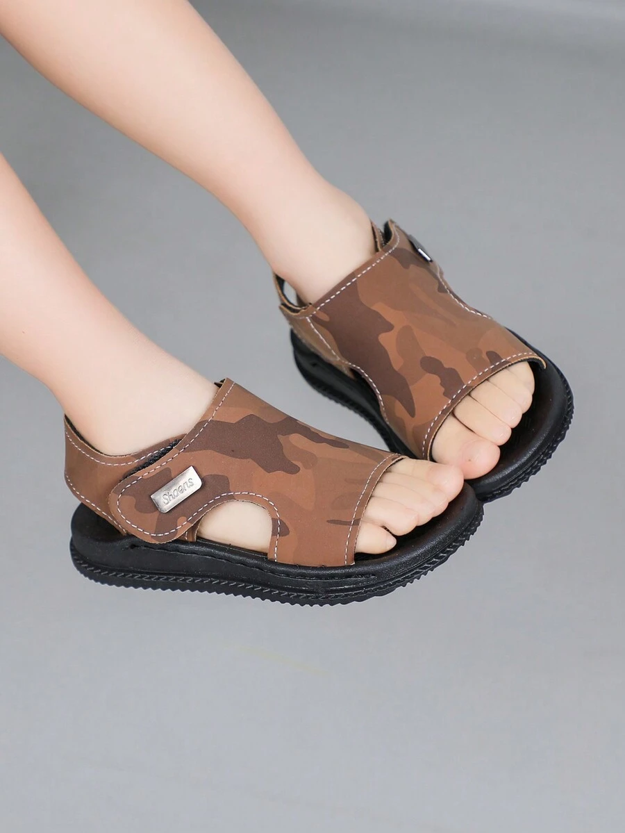 夏季新款迷彩兒童沙灘涼鞋（男孩通用款式）,女孩運動涼鞋 - 棕色 - 查看 1