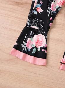 SHEIN Conjunto de dos piezas para unas acogedoras vacaciones para una niña joven, impreso con flores coloridas de dopamina - Blanco - Ver 5