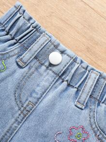 Baby Girl Bud Embroidery All-Match Spring Summer Shorts - Light Wash - View 6