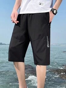 Men's Straight Letter Printed Casual Shorts