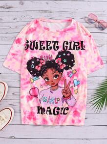 Sparklyn 青少女時尚街頭風格酷女孩頭像印花水染T恤 - 彩色 - 查看 1