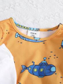 SHEIN 4入組嬰兒男童貼身休閒鯊魚條紋短袖和長袖家居服套裝 - 彩色 - 查看 3