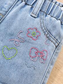 Baby Girl Bud Embroidery All-Match Spring Summer Shorts - Light Wash - View 3