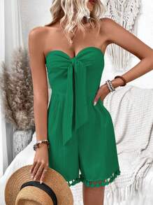 Breezaya Mono bandeau con borlas en el dobladillo con correa de un solo color para vacaciones y tiempo libre