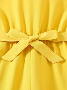 青少女日常無袖明黃色連身褲，搭配腰帶 - 黃色 - 查看 6