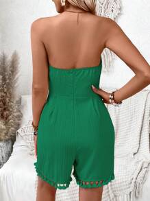 Breezaya Mono bandeau con borlas en el dobladillo con correa de un solo color para vacaciones y tiempo libre