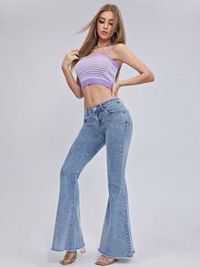 SHEIN ICON Women's Flared Jeans - Light Wash - View 3