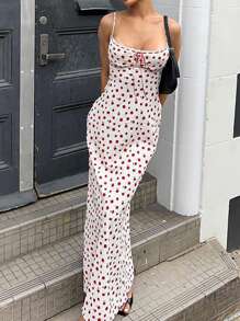 Women's Fashionable Floral Pattern Slip Dress - White - View 1