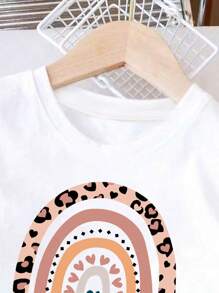 SHEIN Leap Crew Trang phục ngắn tay họa tiết cầu vồng đơn giản cho ngày của mẹ bé gái, thích hợp cho mùa xuân hè - Nhiều màu - Xem 3