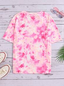 Sparklyn 青少女時尚街頭風格酷女孩頭像印花水染T恤 - 彩色 - 查看 2