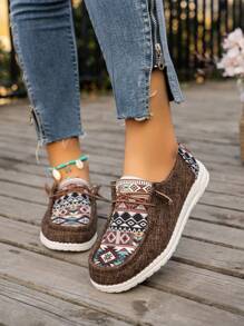 女士碎花撞色休闲舒适运动鞋，女士休闲鞋 - 咖啡棕 - 查看 4