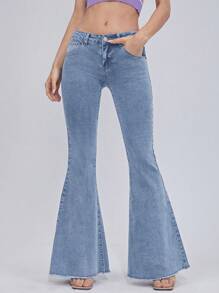 SHEIN ICON Women's Flared Jeans - Light Wash - View 6