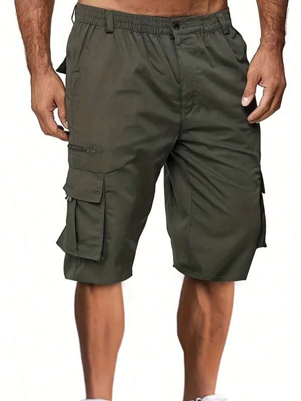 Pantaloncini Cargo Casual Uomo In Tinta Unita Con Tasche
