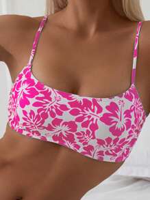 SHEIN Swim Women Summer Beach Floral Printed Bikini Top For Resort Vacation, Random Print