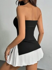 SHEIN EZwear 黑色無肩帶休閒無袖上衣，側邊開衩設計 - 黑色 - 查看 2