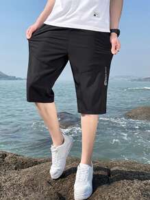 Men's Straight Letter Printed Casual Shorts