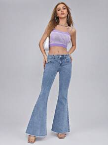 SHEIN ICON Women's Flared Jeans - Light Wash - View 4