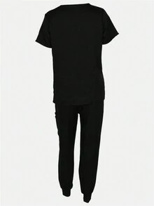 INWOMAN 夏季黑色修身简约医院上衣和裤子手术服套装 - 黑色 - 查看 2