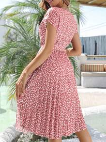 Women's Summer Bohemian Floral Print Batwing Sleeve Dress Tie Waist Ruffle Hem Casual Vacation Maxi Pink Beach Sundress - Hồng - Xem 2